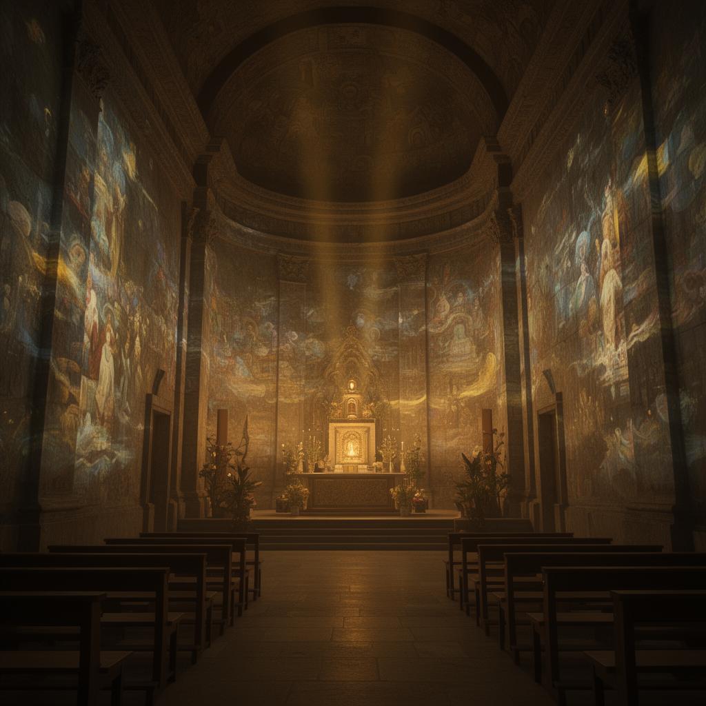 Temple interior with digital enhancements